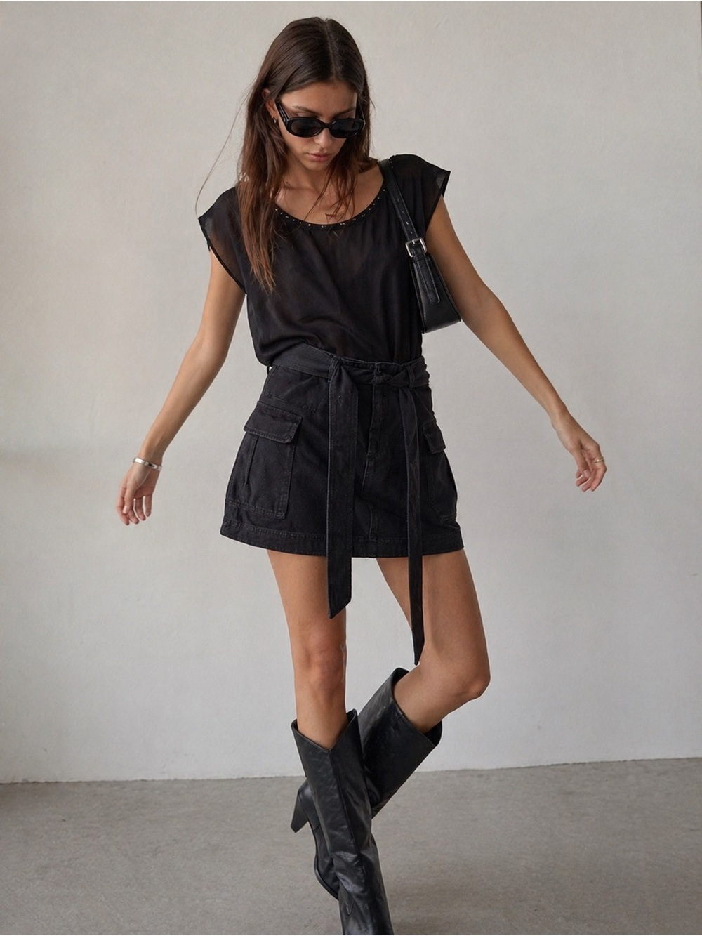 Zara Black Mini Skirt with Belted Waist